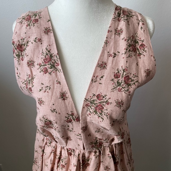 NWT House Of Harlow 1960 Linen Boho Pink Rose Midi Low Back Dress Size L - Picture 4 of 11